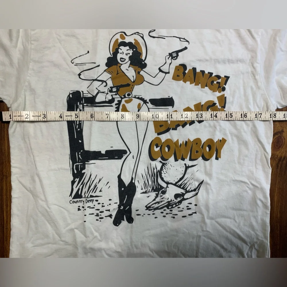 Band Bang Cowboy Western White T Shirt SZ Small - Picture 7 of 9